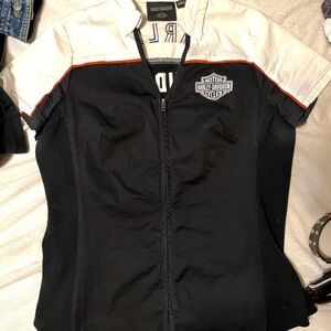Harley-Davidson Black, White & Orange Zip Up Riding Top